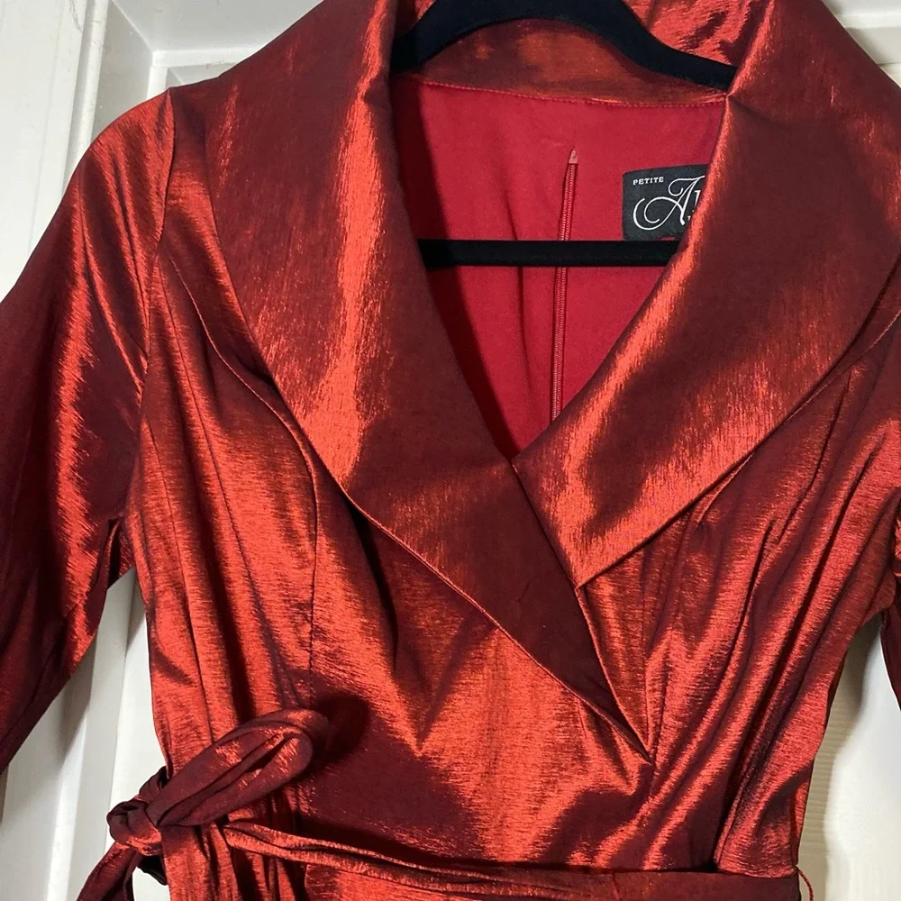 Alex Evenings Metallic Portrait Collar Long Sleeve Dress in Rich Burgundy - Picture 3 of 16